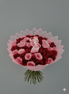 50-Stem Red & Pink Rose Bouquet with Strawberry Shortcake Design