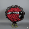 50 Glittering Red Roses Bouquet with Personalized Ribbon Banner