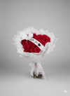 Luxury Heart Bouquet: 24 Deep Red Roses in White Wrap