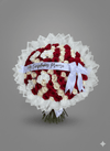 Passionate Contrast: 100 Red & White Roses Bouquet with 4 Elegant White Orchids