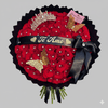 Ultimate Luxury: 100 Red Roses Buchón Bouquet with Crown & Gold Accents